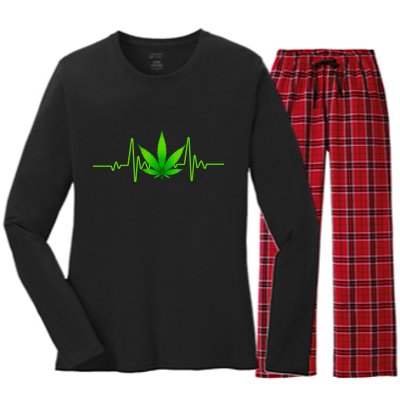 Heartbeat Weed Pulse Women's Long Sleeve Flannel Pajama Set 