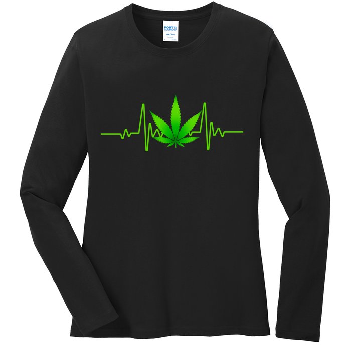 Heartbeat Weed Pulse Ladies Long Sleeve Shirt