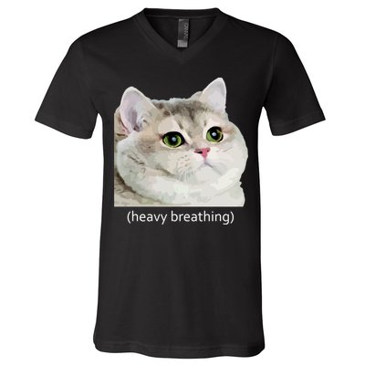 Heavy Breathing Cat V-Neck T-Shirt