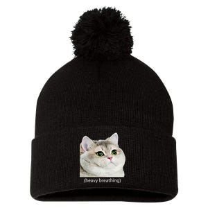 Heavy Breathing Cat Pom Pom 12in Knit Beanie