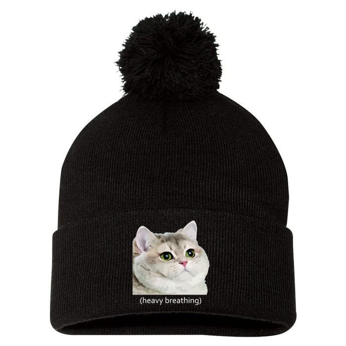 Heavy Breathing Cat Pom Pom 12in Knit Beanie