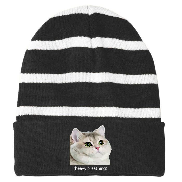 Heavy Breathing Cat Striped Beanie with Solid Band