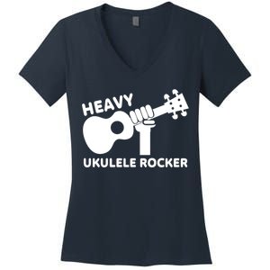 Heavy Ukulele Rocker Musical Instrument Acoustic Guitar Women's V-Neck T-Shirt