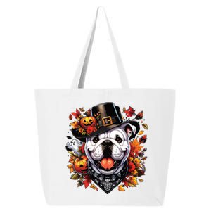 Halloween English Bulldog Fall Leaves Pumpkins Ghost Women 25L Jumbo Tote