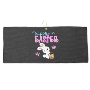 HAPPY EASTER Bunny Rabbit Egg Hunt Basket Christian Cross Large Microfiber Waffle Golf Towel