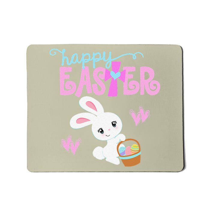 HAPPY EASTER Bunny Rabbit Egg Hunt Basket Christian Cross Mousepad