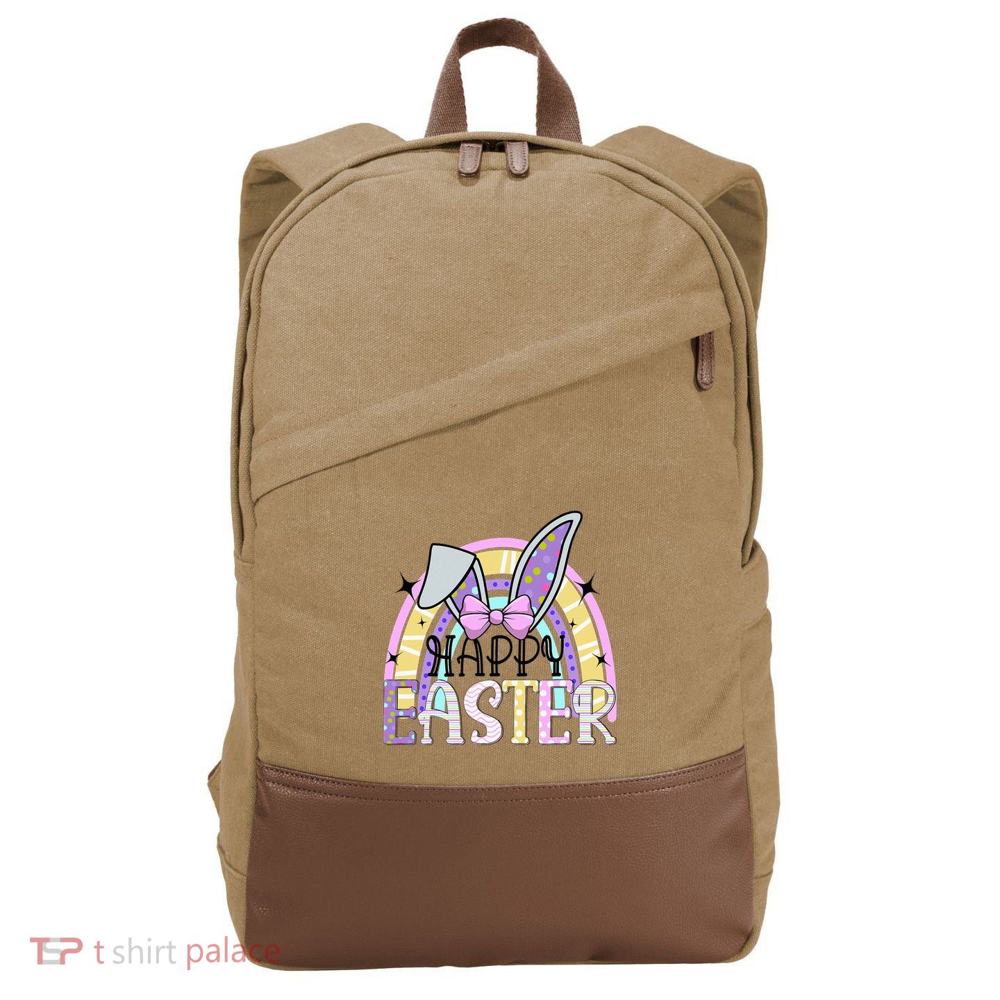 Happy Easter Bunny Rabbit Face Funny Easter Day Rainbow Cotton Canvas Backpack