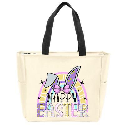 Happy Easter Bunny Rabbit Face Funny Easter Day Rainbow Zip Tote Bag