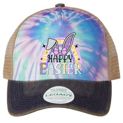 Happy Easter Bunny Rabbit Face Funny Easter Day Rainbow Legacy Tie Dye Trucker Hat