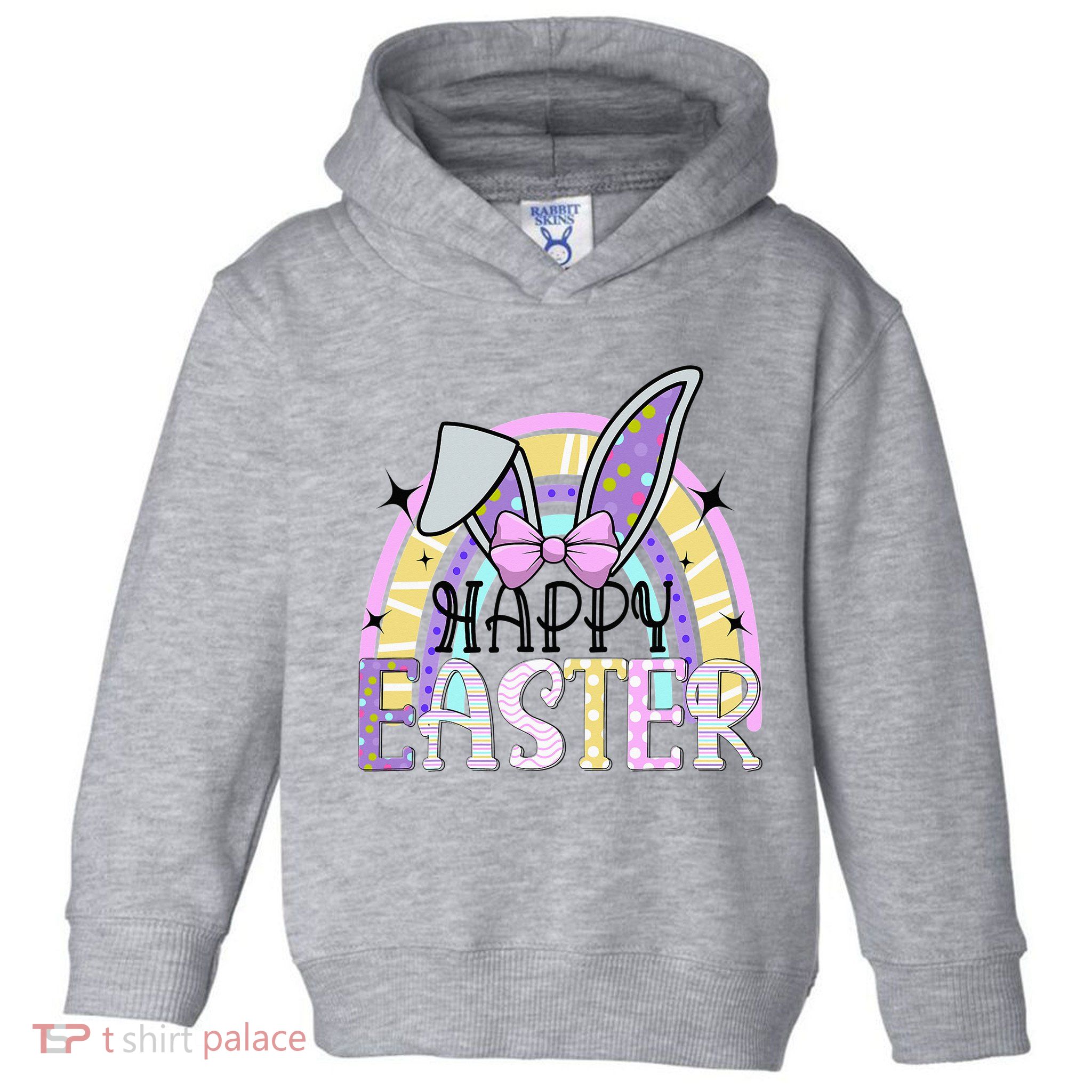 Happy Easter Bunny Rabbit Face Funny Easter Day Rainbow Toddler Hoodie