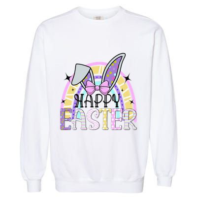 Happy Easter Bunny Rabbit Face Funny Easter Day Rainbow Garment-Dyed Sweatshirt