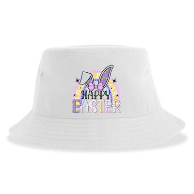 Happy Easter Bunny Rabbit Face Funny Easter Day Rainbow Sustainable Bucket Hat