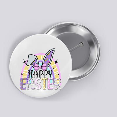 Happy Easter Bunny Rabbit Face Funny Easter Day Rainbow Button