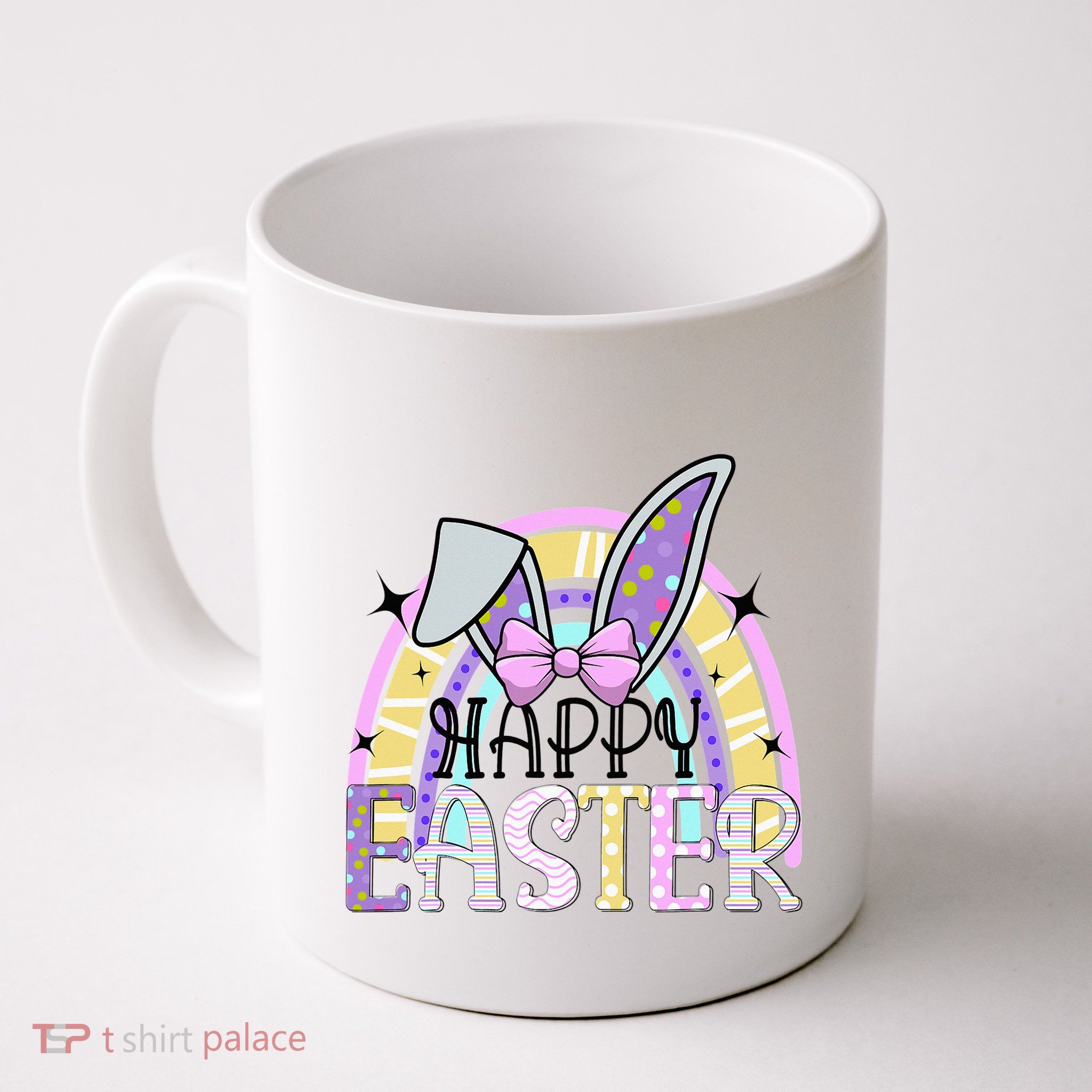 Happy Easter Bunny Rabbit Face Funny Easter Day Rainbow Mug