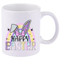 Happy Easter Bunny Rabbit Face Funny Easter Day Rainbow 11oz C Handle Ceramic Mug