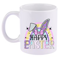 Happy Easter Bunny Rabbit Face Funny Easter Day Rainbow 11oz C Handle Ceramic Mug