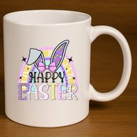 Happy Easter Bunny Rabbit Face Funny Easter Day Rainbow 11oz C Handle Ceramic Mug