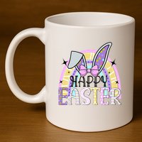 Happy Easter Bunny Rabbit Face Funny Easter Day Rainbow 11oz C Handle Ceramic Mug