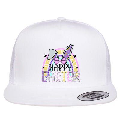 Happy Easter Bunny Rabbit Face Funny Easter Day Rainbow Flatbill Hat