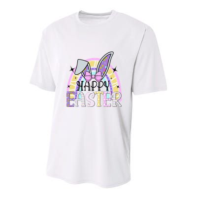 Happy Easter Bunny Rabbit Face Funny Easter Day Rainbow Youth Performance Sprint T-Shirt