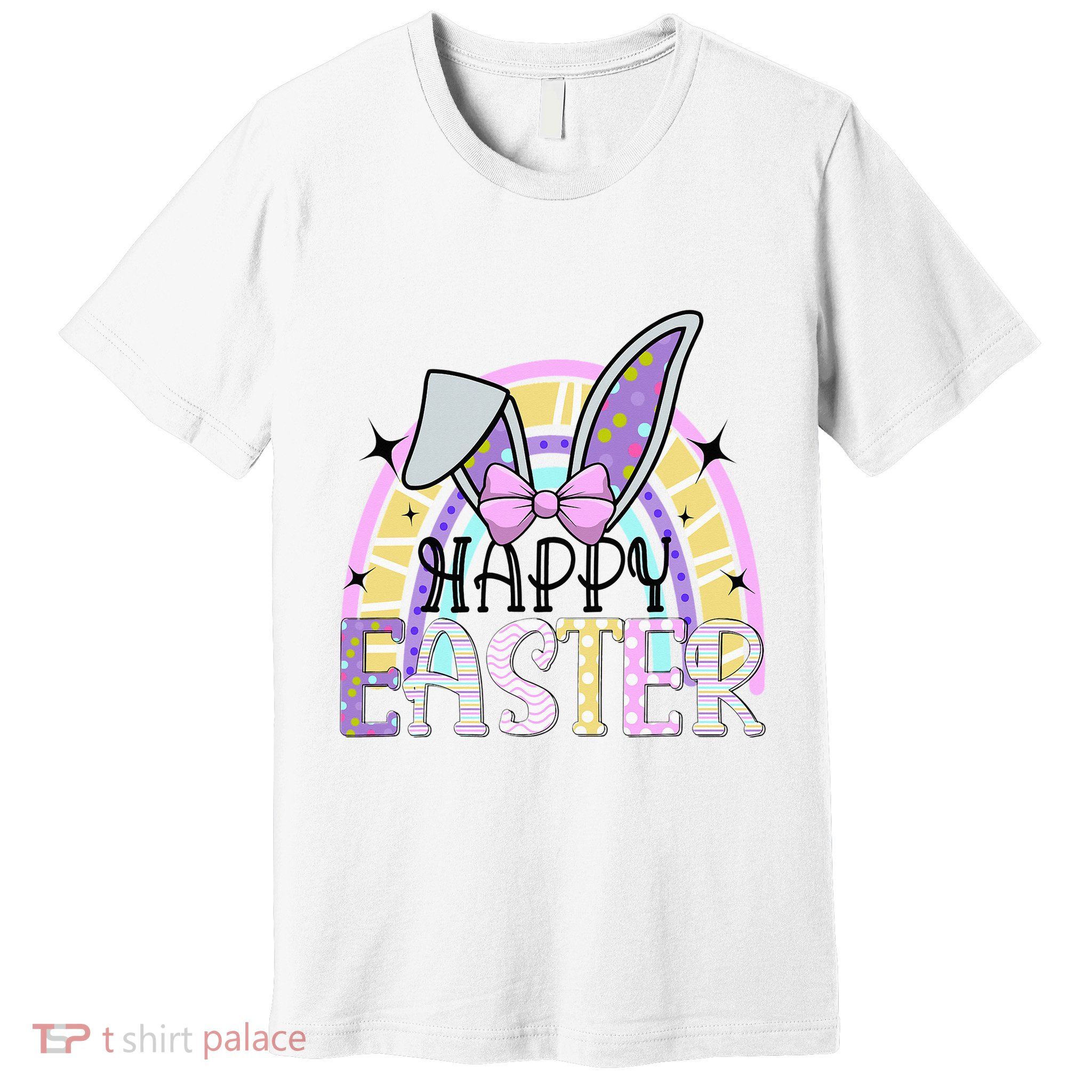 Happy Easter Bunny Rabbit Face Funny Easter Day Rainbow Premium T-Shirt
