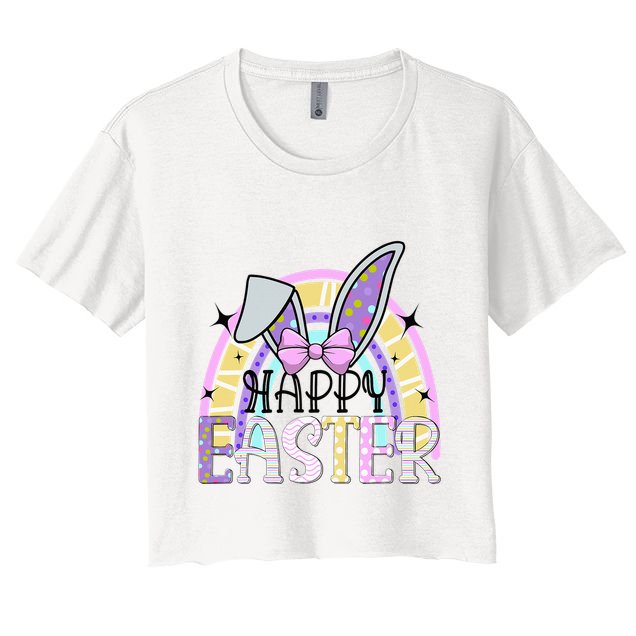 Happy Easter Bunny Rabbit Face Funny Easter Day Rainbow Crop Top