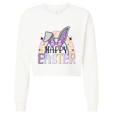 Happy Easter Bunny Rabbit Face Funny Easter Day Rainbow Cropped Pullover Crew