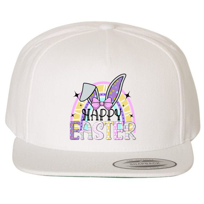 Happy Easter Bunny Rabbit Face Funny Easter Day Rainbow Wool Snapback Cap