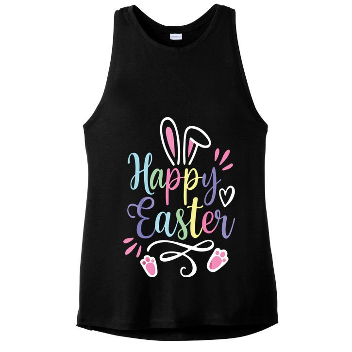Happy Easter Bunny Rabbit Face Funny Easter Day Ladies PosiCharge Tri-Blend Wicking Tank