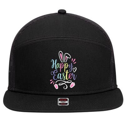 Happy Easter Bunny Rabbit Face Funny Easter Day 7 Panel Mesh Trucker Snapback Hat