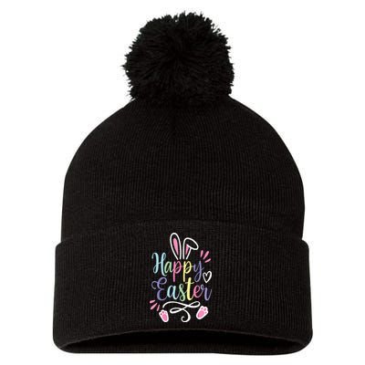 Happy Easter Bunny Rabbit Face Funny Easter Day Pom Pom 12in Knit Beanie