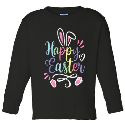 Happy Easter Bunny Rabbit Face Funny Easter Day Toddler Long Sleeve Shirt