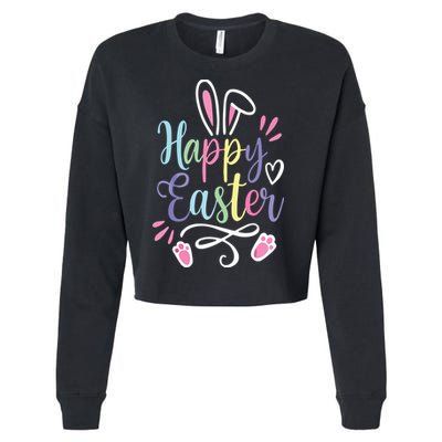 Happy Easter Bunny Rabbit Face Funny Easter Day Cropped Pullover Crew