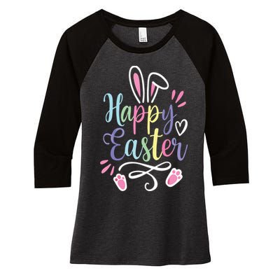 Happy Easter Bunny Rabbit Face Funny Easter Day Women's Tri-Blend 3/4-Sleeve Raglan Shirt