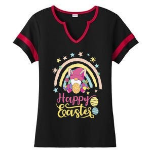 Happy Easter Bunny Spring Gnome Egg Hunting Basket Ladies Halftime Notch Neck Tee