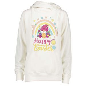 Happy Easter Bunny Spring Gnome Egg Hunting Basket Womens Funnel Neck Pullover Hood