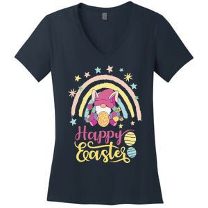 Happy Easter Bunny Spring Gnome Egg Hunting Basket Women's V-Neck T-Shirt