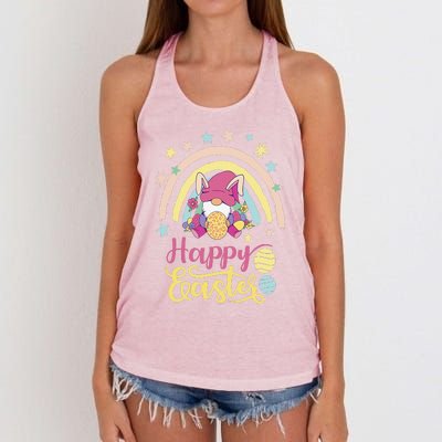 Happy Easter Bunny Spring Gnome Egg Hunting Basket Women's Knotted Racerback Tank