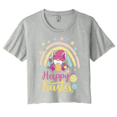 Happy Easter Bunny Spring Gnome Egg Hunting Basket Women's Crop Top Tee