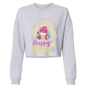 Happy Easter Bunny Spring Gnome Egg Hunting Basket Cropped Pullover Crew