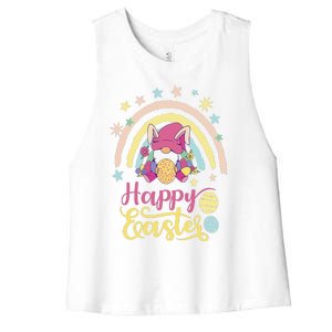 Happy Easter Bunny Spring Gnome Egg Hunting Basket Women's Racerback Cropped Tank