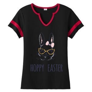 Hoppy Easter Bunny With Cheetah Glasses For The Mom Gift Ladies Halftime Notch Neck Tee