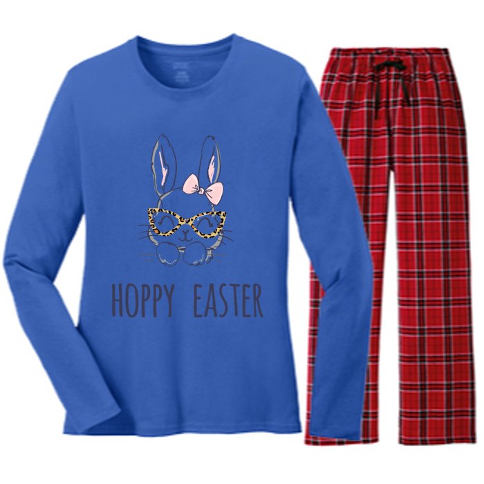 Hoppy Easter Bunny With Cheetah Glasses For The Mom Gift Women's Long Sleeve Flannel Pajama Set 