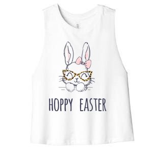 Hoppy Easter Bunny With Cheetah Glasses For The Mom Gift Women's Racerback Cropped Tank