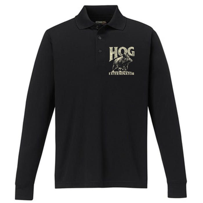 Hog Exterminator Boar Hunting Wild Hog Hunter Performance Long Sleeve Polo