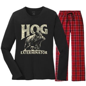 Hog Exterminator Boar Hunting Wild Hog Hunter Women's Long Sleeve Flannel Pajama Set 