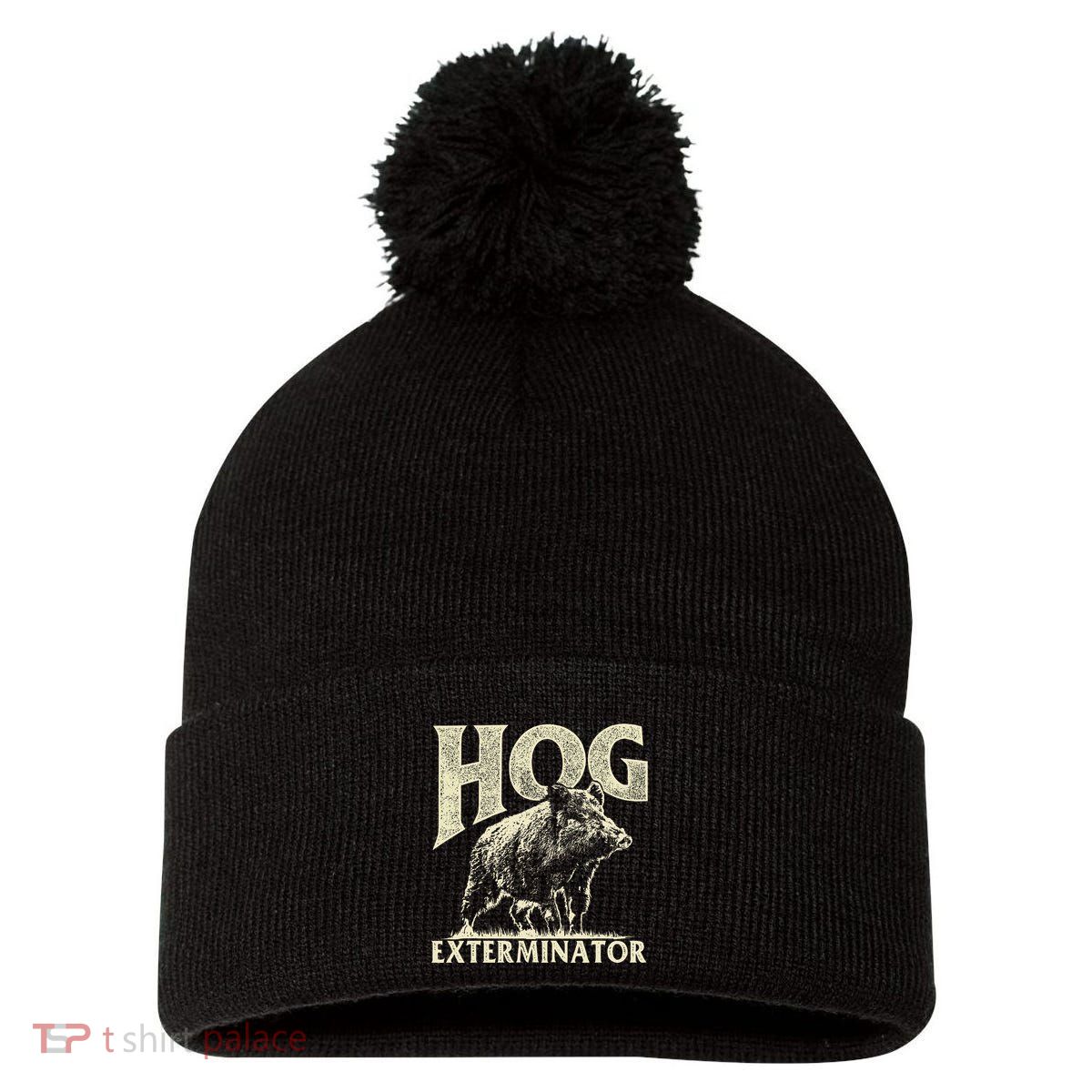 Hog Exterminator Boar Hunting Wild Hog Hunter Pom Pom 12in Knit Beanie