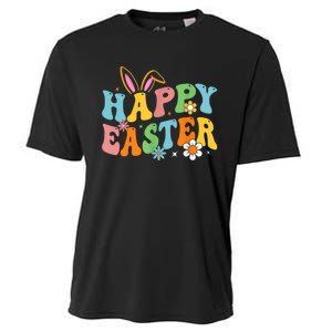 Happy Easter Bunny Rabbit Face Funny Groovy Easter Day Cooling Performance Crew T-Shirt