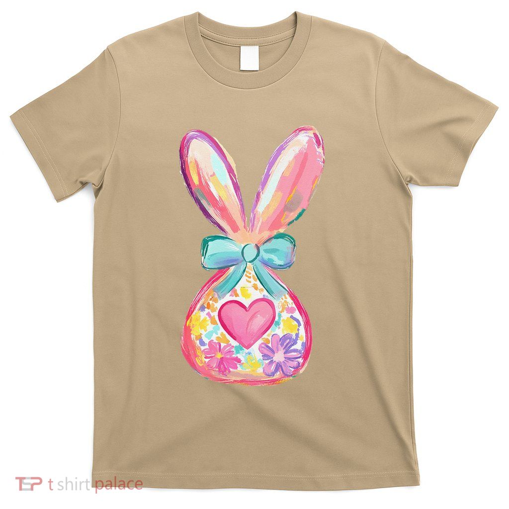 Happy Easter Bunny Coquette Bow Colorful Easter Women Girl T-Shirt