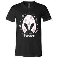 Happy Easter Bunny Rabbit Face Funny Easter Day V-Neck T-Shirt